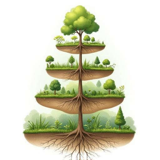 Illustration showing the seven layers of a forest garden.