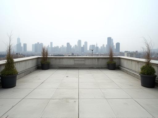 A barren, empty rooftop patio in Brooklyn.